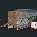 Large Cargo Box With Net Cover And ALS Labeled Packages On Pallets 3d model