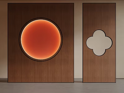 Modern Wooden Screens With Illuminated Orange Circle And White Clover Design 3d model