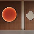 Modern Wooden Screens With Illuminated Orange Circle And White Clover Design