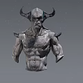 Mythical Horned Creature Bust With Muscular Torso And Intricate Textures Against Starry Grey Background