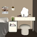 Modern Bedroom Dressing Table With Decorative Mirror Soft Stool And Flower Vase Decor 3d model