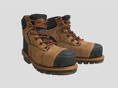 Brown Work Boots with Black Toe Cap Red Black Laces and Thick Durable Sole 3d model