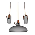 Modern Minimalist Three Hanging Pendant Lights With Gray Shades And Brown Cords