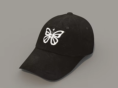 Stylish Black Baseball Cap With White Butterfly Design For Fashionable Outfits 3d model