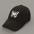 Stylish Black Baseball Cap With White Butterfly Design For Fashionable Outfits
