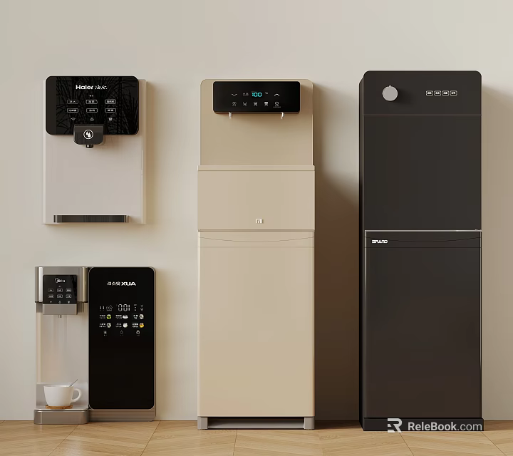 Modern Water Dispensers And Coffee Machines With Various Designs And Colors For Home Use 3d model 