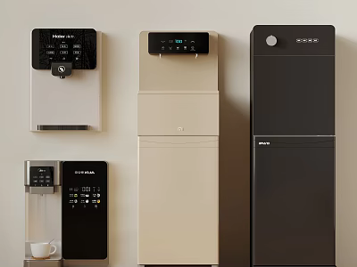 Modern Water Dispensers And Coffee Machines With Various Designs And Colors For Home Use 3d model