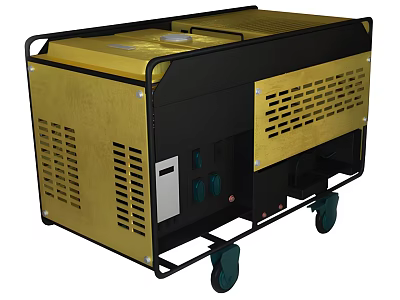 Industrial Portable Generator With Yellow And Black Casing Wheels Ventilation Grilles And Control Panel Design 3d model