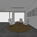 Modern Conference Room Interior With Long Table White Chairs Wooden Shelves And Large Windows
