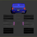 Blue Monster Truck with Large Off Road Tires and Decorative Graphics On Body