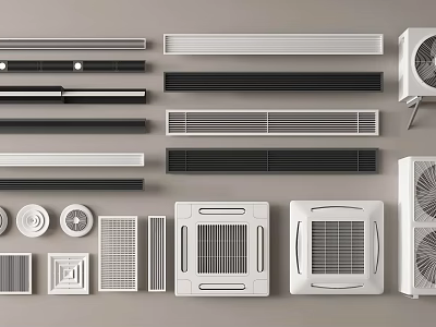 Modern Air Conditioner Vents With Various Grille And Circular Design Styles 3d model