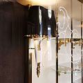 Elegant Display Cabinet Featuring White Leather Decor With Gold Metal Buckle And Letter Pattern