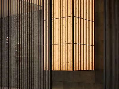 Contemporary Decorative Lights With Vertical Metal Lines Illuminate Warm Exterior Wall 3d model