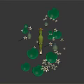 Cartoon Water Scene Featuring Green Crocodile Lily Pads And White Flowers
