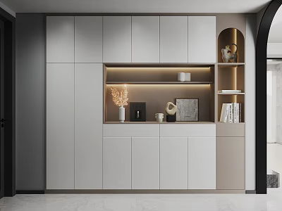 Modern Foyer Hallway With Cabinets Lighting And Decor 3d model