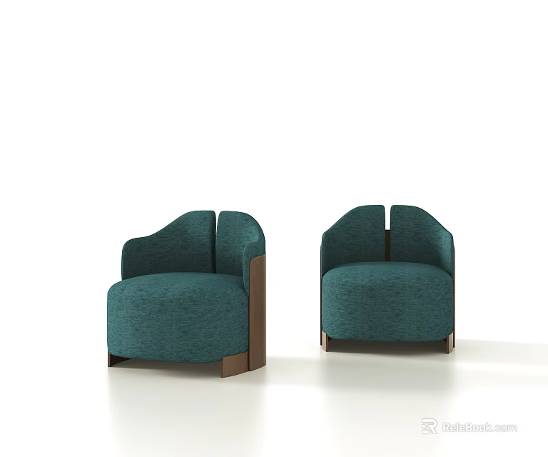 Teal Fabric Upholstered Single Sofas With Wooden Armrests Modern Design 3d model