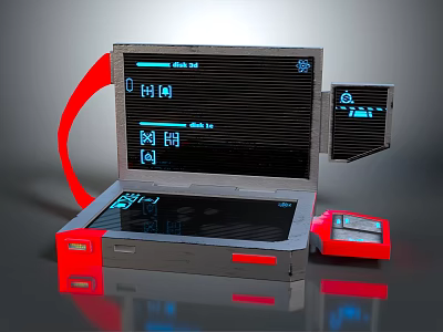 Innovative Tech Device With Red Accents Blue Digital Screen And Icon 3d model