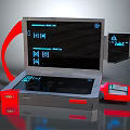 Innovative Tech Device With Red Accents Blue Digital Screen And Icon 3d model