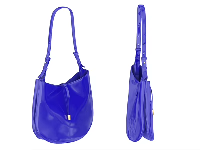 Sleek Blue Bucket Bag With Shoulder Strap And Gold Zipper Pull 3d model