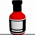 Red Condiment Bottle Featuring Black Cap and Black White Label Design