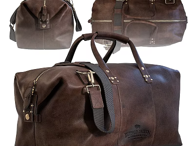 Brown Leather Duffel Bag With Metal Buckles Zipper Closure Handles And Shoulder Strap 3d model