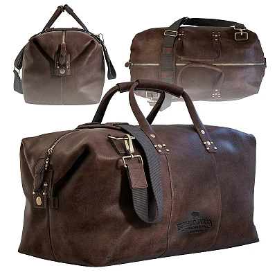 Brown Leather Duffel Bag With Metal Buckles Zipper Closure Handles And Shoulder Strap 3d model