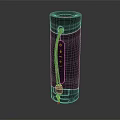 Black Cylindrical Portable Speaker With Mesh Surface And Carry Strap Design 3d model