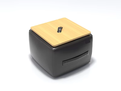 Modern Black Sofa Stool With Wooden Top Metal Handle And Storage Drawer Design 3d model