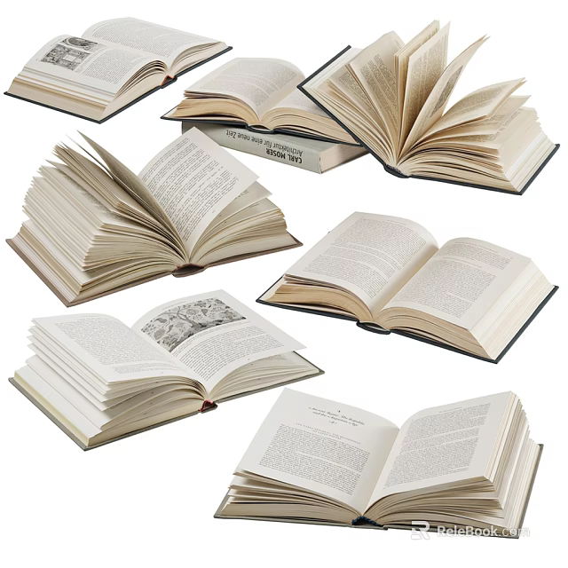 Various Open Books And Magazines With Text Pages And Illustrated Content 3d model 