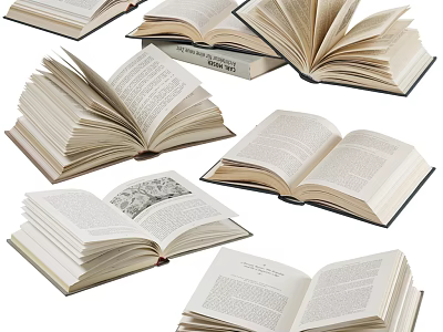 Various Open Books And Magazines With Text Pages And Illustrated Content 3d model