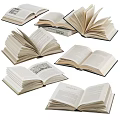 Various Open Books And Magazines With Text Pages And Illustrated Content