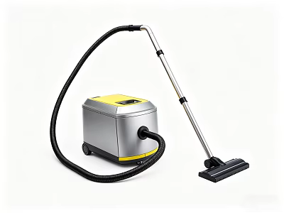 Silver and Yellow Household Vacuum Cleaner with Long Handle for Floor Cleaning 3d model