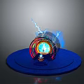 Cartoon Scene Blue Base Circular Portal With Colorful Glowing Rings Blue Lightning Around Character Silhouette