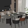 Modern Dining Table Set With Marble Top And Multi Color Chairs In Kitchen Space