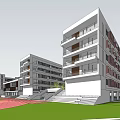 Modern School Building Architecture With Central Courtyard Stairs And Green Areas