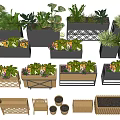 Decorative Flower Planters With Wooden And Metal Designs And Green Plants
