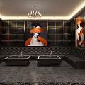 Luxurious KTV Interior Design With Black Sofa Decorative Paintings And Chandelier