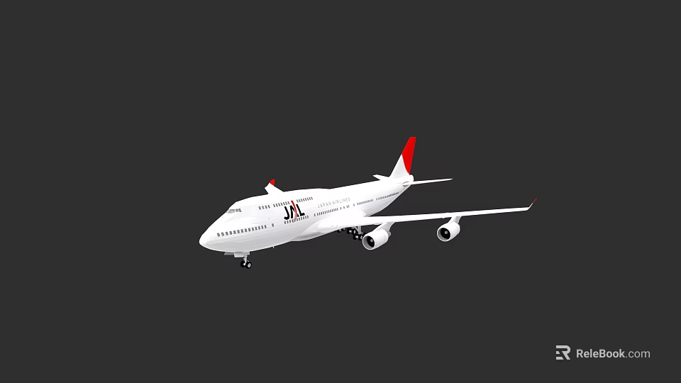White JAL Passenger Plane With Red Tail Flying In The Sky 3d model 