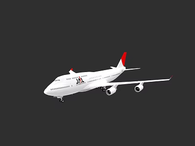 White JAL Passenger Plane With Red Tail Flying In The Sky 3d model