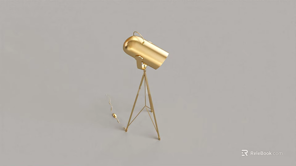 Stylish Golden Modern Floor Lamp With Tripod Base And Cylindrical Shade 3d model 