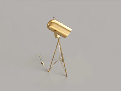 Stylish Golden Modern Floor Lamp With Tripod Base And Cylindrical Shade 3d model