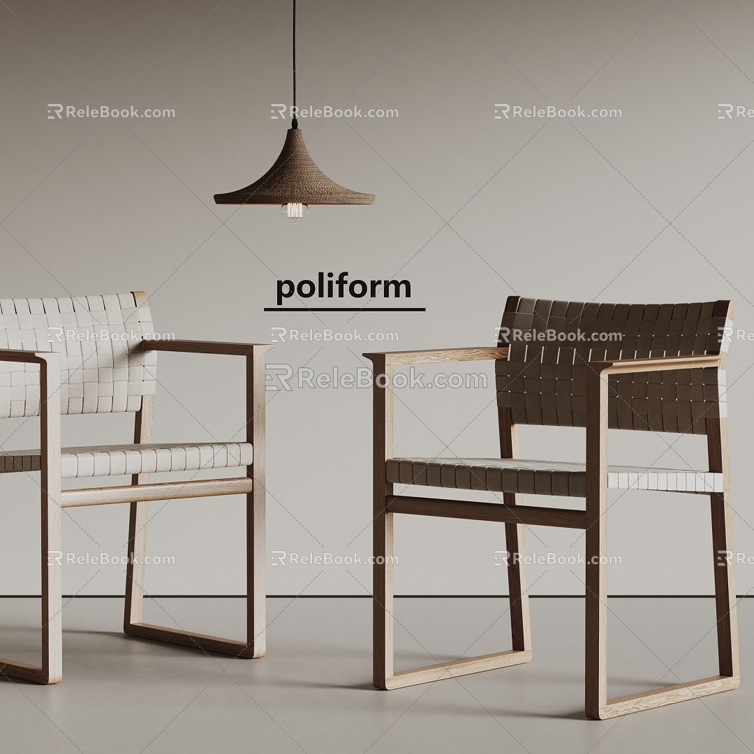 Modern poliform Dining Chair Solid Wood Dining Chair Single Chair Rattan Dining Chair 3d model