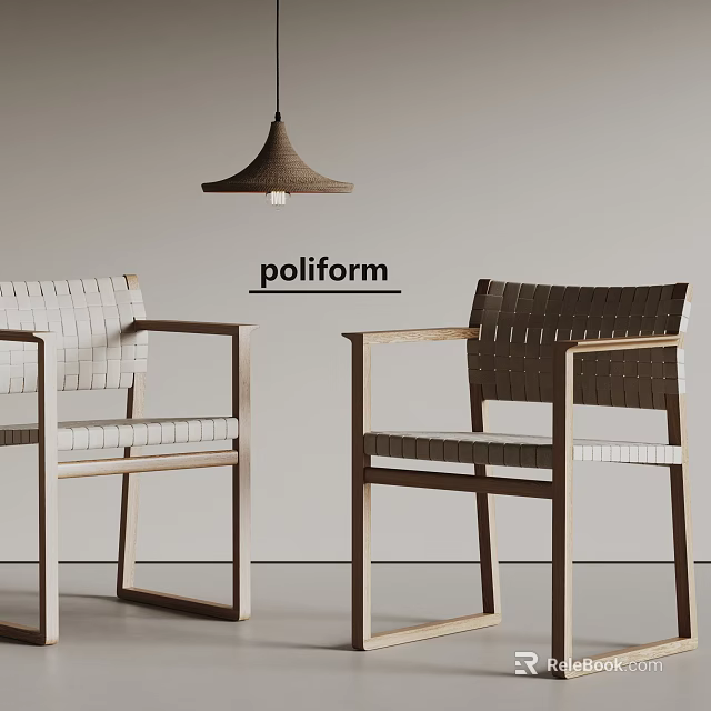 Stylish Poliform Dining Chairs With Woven Design And Wooden Frames In Minimalist Style 3d model 