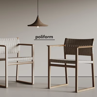 Stylish Poliform Dining Chairs With Woven Design And Wooden Frames In Minimalist Style 3d model