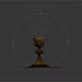 Golden Carved Cup With Purple And Golden Powder On Gray Background