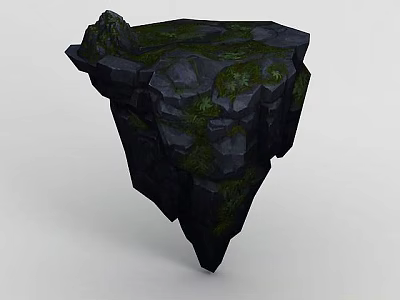 Technology Exhibition Hall Showcasing Floating Black Rock With Green Moss Design 3d model