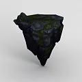 Technology Exhibition Hall Showcasing Floating Black Rock With Green Moss Design