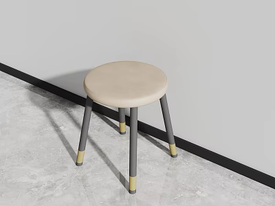 Beige Round Stool With Gray Legs And Gold Feet In Modern Interior 3d model