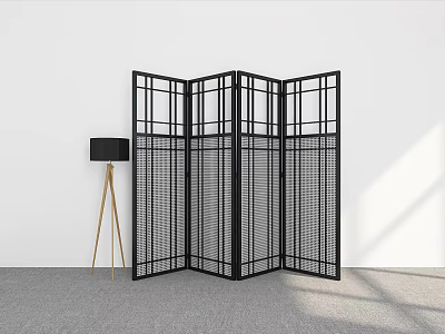 Modern Black Foldable Room Divider With Grid Design For Interior Partition 3d model