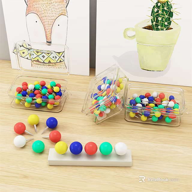 Colorful Decorative Ornament Set with Transparent Containers Tray and Small Balls 3d model 